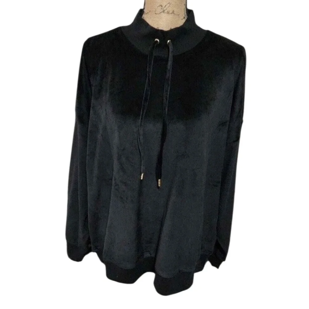Michael Kors Black Cozy velvety velour funnel neck sweatshirt‎ plus size 2X new!